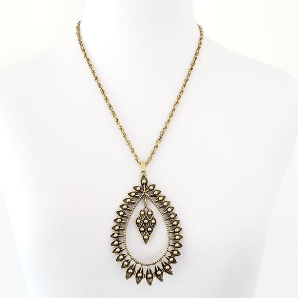 Boho Jewelry - Boho Pendant Necklace Antique Brass Teardrop